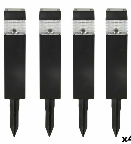 Set of four Aktive solar garden lights with plastic construction, 6 x 39.5 x 6 cm, for outdoor decorative lighting.