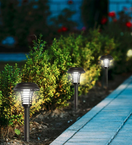 Set of four Aktive solar garden lights made of polypropylene, 14x42x14 cm, outdoor decorative lighting for gardens and patios.