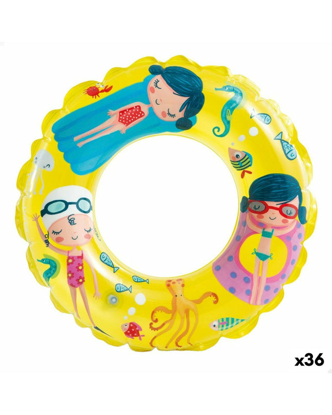 Inflatable floating donut toy by Intex, 61 cm diameter, set of 36, suitable for swimming pools and outdoor play.