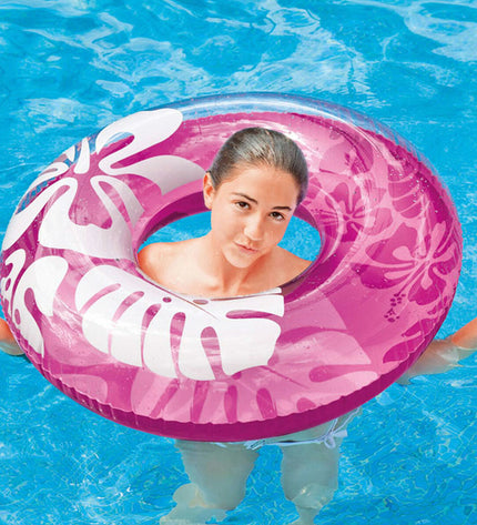 Set of 24 inflatable floating donut toys from Intex, 91 cm diameter, ideal for outdoor water play and pool fun.