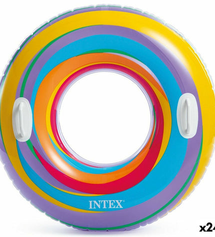 Set of 24 Intex inflatable floating donuts, 91 cm diameter, colorful pool toys for outdoor water fun.