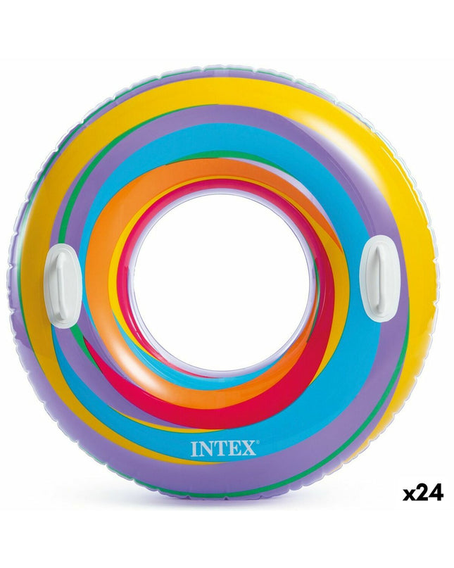 Set of 24 Intex inflatable floating donuts, 91 cm diameter, colorful pool toys for outdoor water fun.