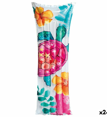 Intex inflatable tropical-themed mattress 183x14x69 cm, shown in vibrant colors, perfect for outdoor play and relaxation.