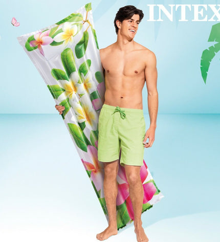 Set of 24 Intex inflatable tropical-themed mattresses, 183 x 14 x 69 cm, suitable for outdoor sports and recreational use.