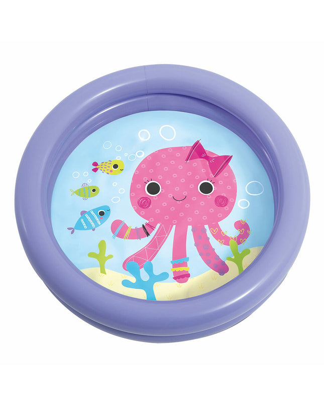 Intex octopus inflatable kiddie pool in purple, 61 x 15 x 61 cm, suitable for outdoor play, with 36 pieces included.