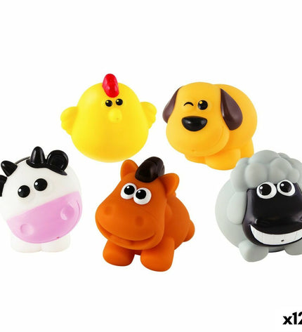 Set of 12 Winfun plastic farm animal figures, including cows, pigs, and chickens, each approximately 7x6.5x4 cm, for play and imagination.