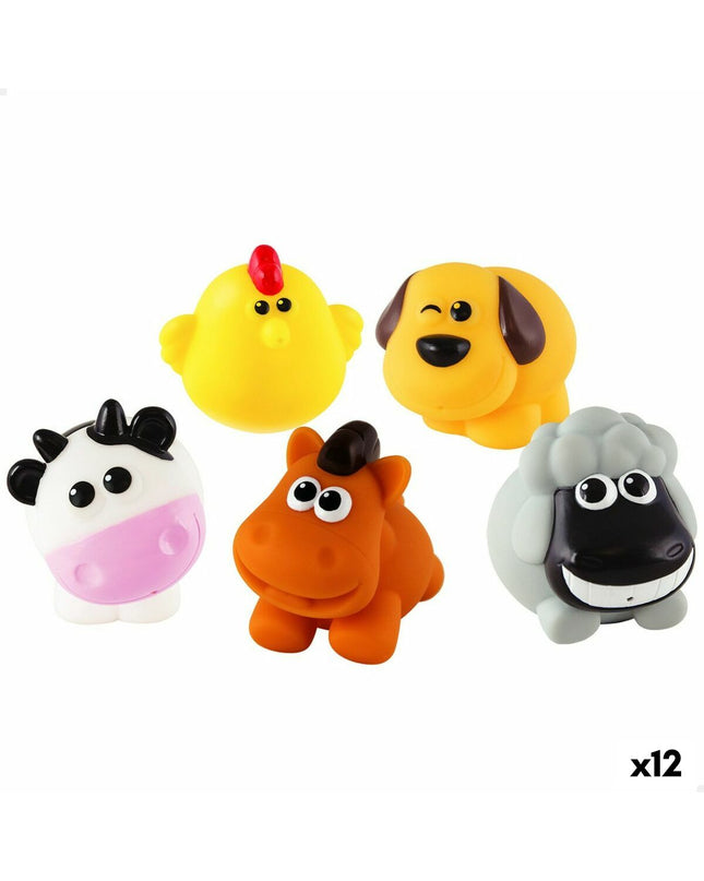 Set of 12 Winfun plastic farm animal figures, including cows, pigs, and chickens, each approximately 7x6.5x4 cm, for play and imagination.