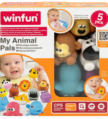 Set of 12 Winfun plastic farm animal figures, 7x6.5x4 cm, for kids' toys and pretend play.