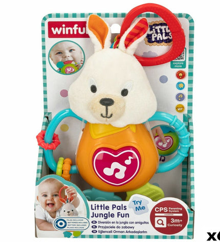 Set of six Winfun soft rattles for babies, measuring 14x19x6.5 cm, colorful and designed for young children’s play and sensory development.