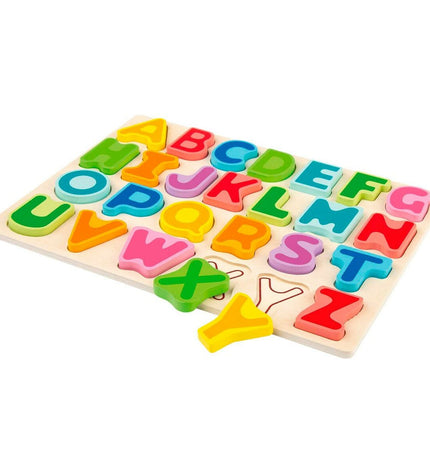 Woomax wooden children's puzzle with 27 pieces for ages 2 and up, featuring colorful animal and shape images.