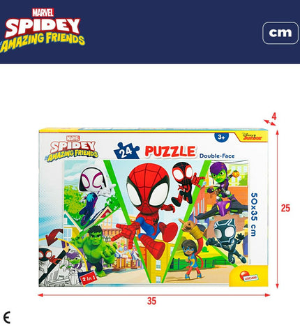 Spidey dubbelzijdige kinderpuzzel met 24 onderdelen, 50x35 cm, speelgoed en games, kleurrijk en educatief voor kinderen.
