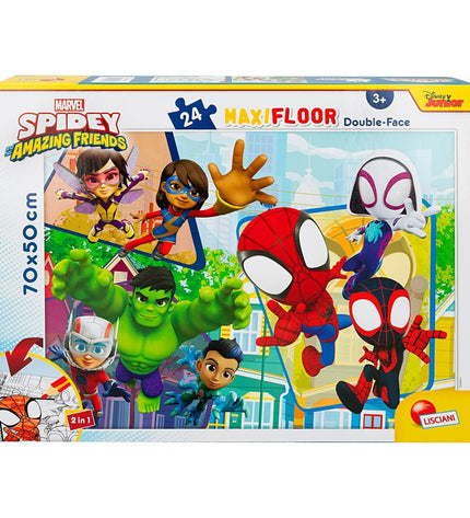 Spidey double-sided kids puzzle with 24 pieces, colorful superhero design, measuring 70 x 1.5 x 50 cm, set of 6.