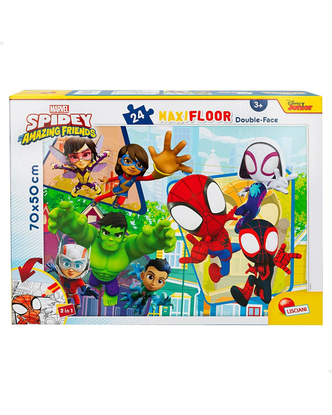 Spidey double-sided kids puzzle with 24 pieces, colorful superhero design, measuring 70 x 1.5 x 50 cm, set of 6.