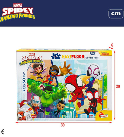 Spidey Kinderpuzzel dubbelzijdig met 24 delen, kleurrijk speelgoed en hersenkraker, grote puzzel van 70x50 cm, 6 stuks