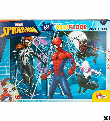 Spider-Man double-sided puzzle with 60 pieces, colorful superhero-themed jigsaw for children, includes six puzzles, 70 x 50 cm size.