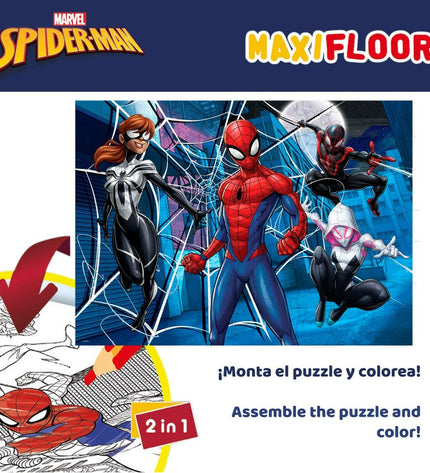 Spider-Man double-sided puzzle with 60 pieces, vibrant superhero design, measuring 70x50 cm, part of a set of six, for children.