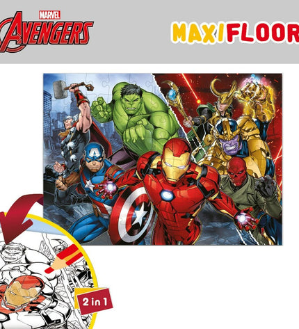 The Avengers double-sided puzzle with 108 pieces, featuring superhero images, measuring 70x1.5x50 cm, six sets of children’s puzzle toy.