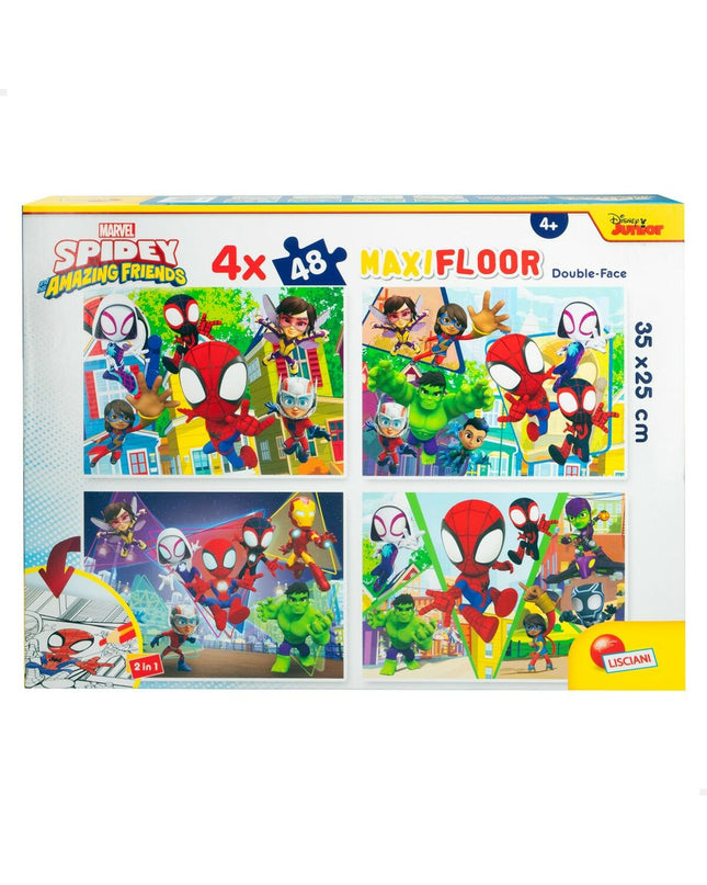 Set of 4 Spidey puzzles with 48 pieces each, featuring colorful superhero designs, ideal for children’s play and brain development.