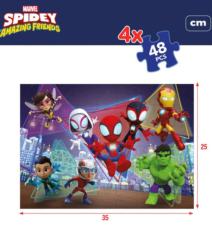 Set van 4 Spidey puzzels met 48 onderdelen, each 35x1.5x25 cm, perfect voor speelgoed en hersenkrakers.