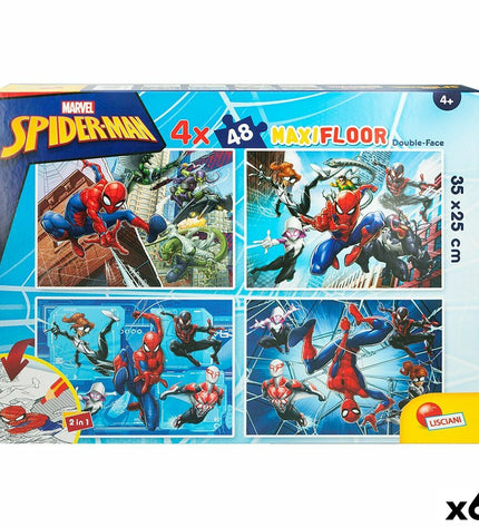 Spider-Man double-sided 4-in-1 puzzle set with 48 pieces, colorful toy for kids, featuring Spider-Man images and multiple puzzles.
