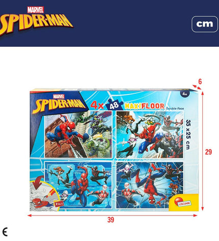 Spider-Man double-sided 4-in-1 puzzle with 48 pieces, colorful toy for kids, featuring Spider-Man themed images and 6 sets.