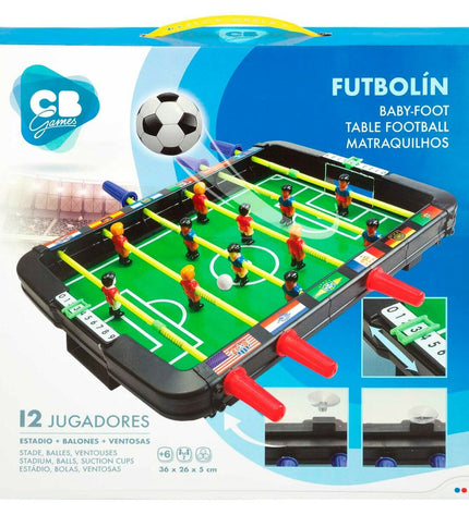Six CB Games tabletop foosball game sets, each measuring 36 x 5 x 26 cm, designed for fun indoor play and entertainment.