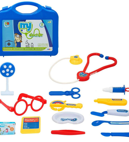Colorbaby My Doctor toy set with 14 colorful medical accessories, ideal for imaginative doctor role-playing and pretend play.