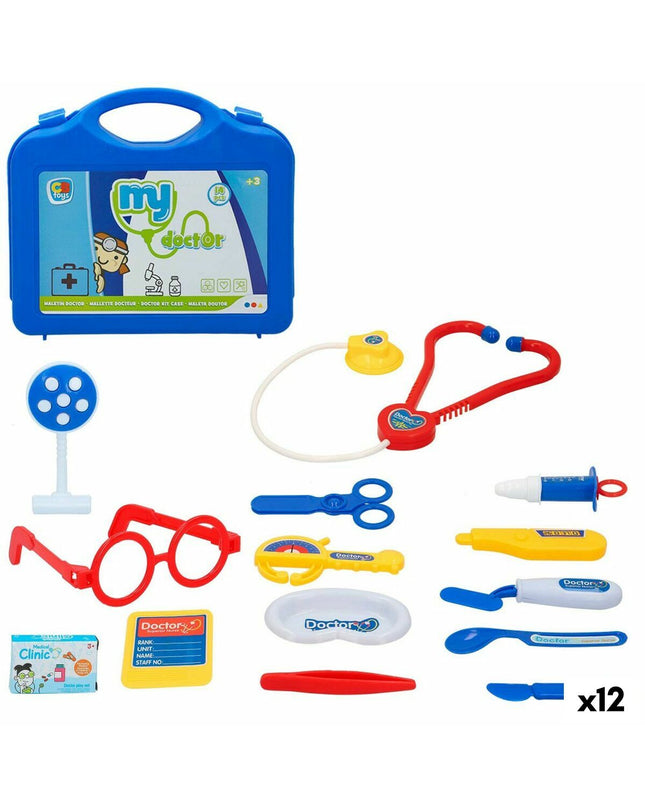 Colorbaby My Doctor toy set with 14 medical accessories, including stethoscope, syringe, and bandages, for imaginative play.
