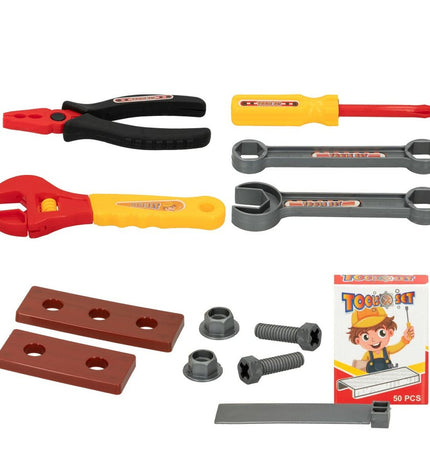 Colorbaby speelgoedgereedschap set with 13 colorful tools, 6 x 1.5 x 17.5 cm, perfect for imiteerspelletjes and pretend play.