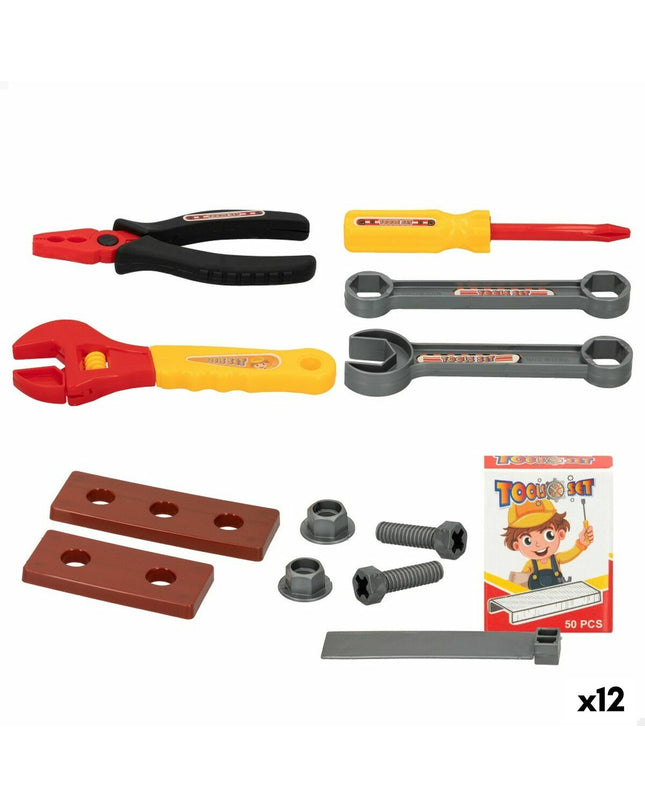 Colorbaby speelgoedgereedschap set with 13 colorful tools, 6 x 1.5 x 17.5 cm, for imaginative play and pretend construction.