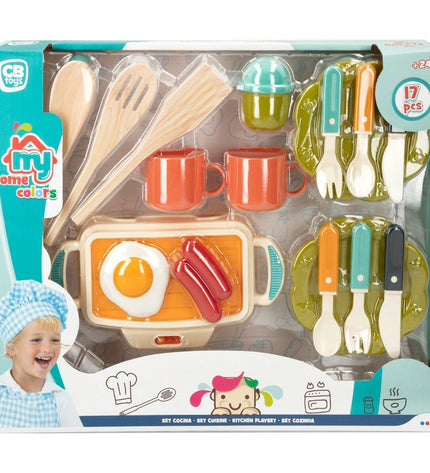 Colorbaby My Home toy kitchen set with 17 pieces, colorful play accessories, measuring 19.5 x 3 x 11 cm for imaginative play.