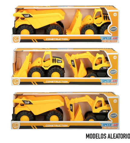 Six Speed & Go toy construction vehicles in various colors, each measuring 18.5 x 10.5 x 10 cm, on a flat surface.