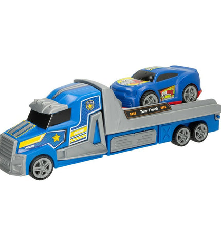 Set of six Colorbaby autotransporters and wrijvingswagens in bright colors, measuring 36x11x10 cm, for children's play and vehicles.