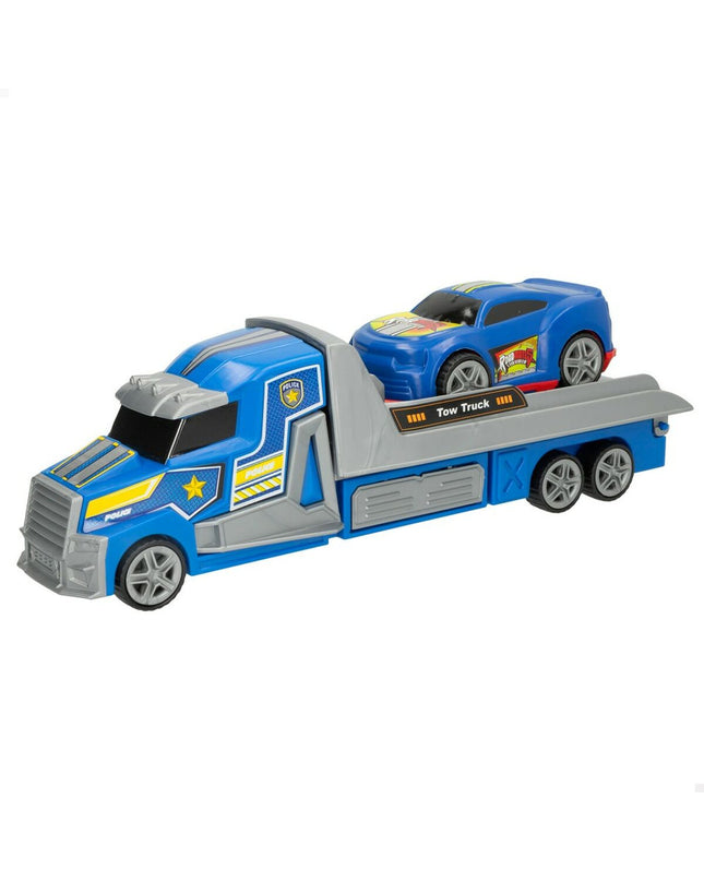 Set of six Colorbaby autotransporters and wrijvingswagens in bright colors, measuring 36x11x10 cm, for children's play and vehicles.