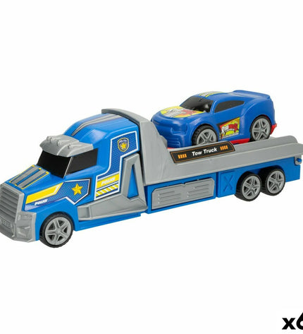 Set of six Colorbaby auto transporter and friction toy vehicles in bright colors, each measuring 36x11x10 cm, for kids' play.