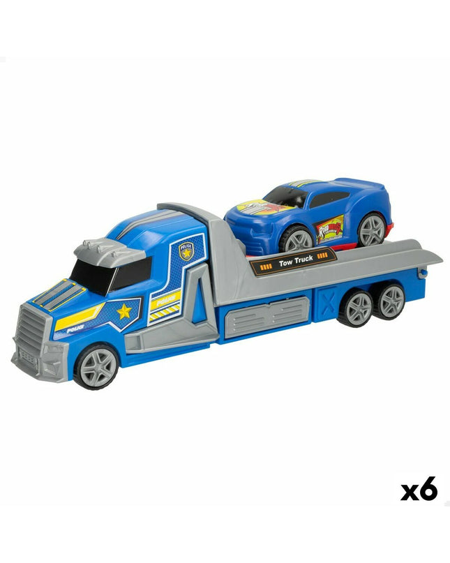 Set of six Colorbaby auto transporter and friction toy vehicles in bright colors, each measuring 36x11x10 cm, for kids' play.