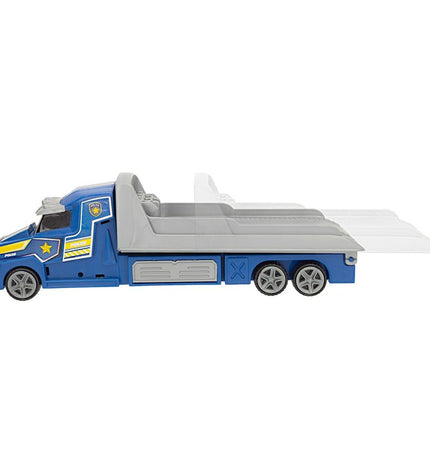 Six Colorbaby autotransporters and wrijvingswagens in bright colors, measuring 36x11x10 cm, toy vehicles for children.