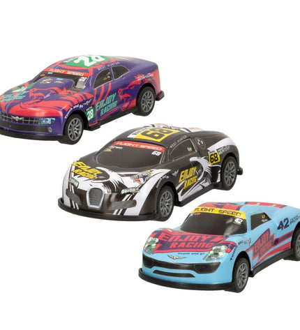 Set of six Speed & Go toy vehicles with 8 x 2.2 x 3.6 cm size, featuring colorful cars for imaginative play.