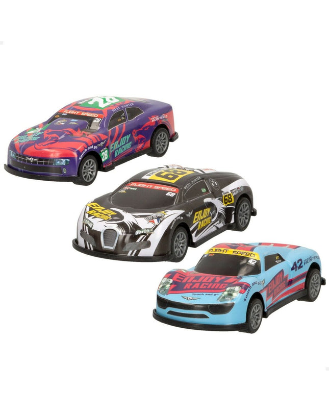 Set of six Speed & Go toy vehicles with 8 x 2.2 x 3.6 cm size, featuring colorful cars for imaginative play.