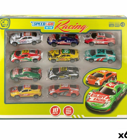 Six Speed & Go vehicle playsets, each 8 x 2.2 x 3.6 cm, featuring colorful toy cars for children’s play and entertainment.