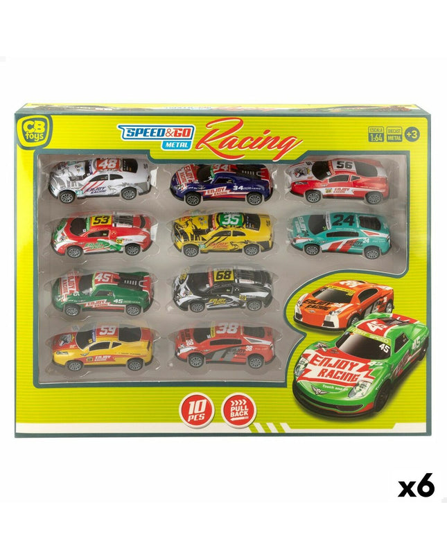 Six Speed & Go vehicle playsets, each 8 x 2.2 x 3.6 cm, featuring colorful toy cars for children’s play and entertainment.