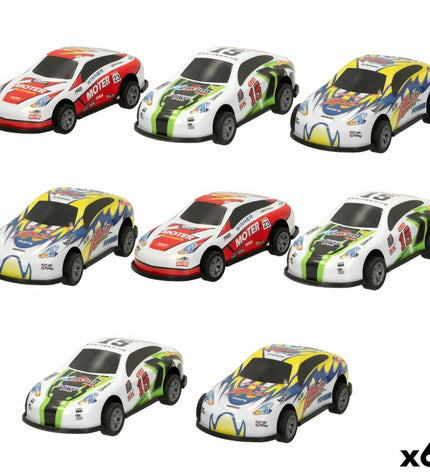 Set of six Speed & Go toy vehicles, small colorful cars and trucks, designed for children, measuring approximately 8.9 x 2.7 x 4 cm.
