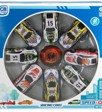 Six Speed & Go vehicle playsets in various colors, measuring 8.9 x 2.7 x 4 cm, for children’s toy cars and games.