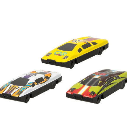 Six Speed & Go vehicle playsets in bright colors, each measuring 7.5 x 2 x 3 cm, designed for kids' toy vehicle collection.