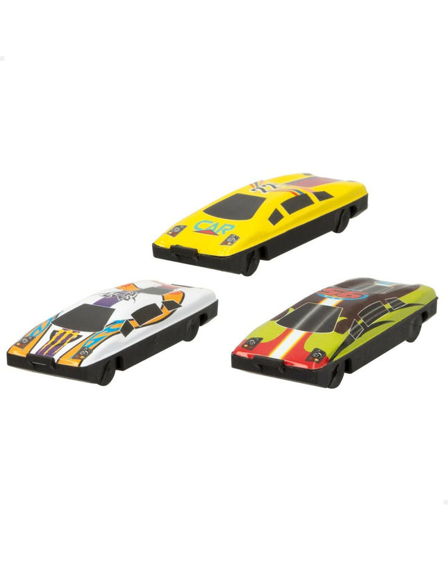Six Speed & Go vehicle playsets in bright colors, each measuring 7.5 x 2 x 3 cm, designed for kids' toy vehicle collection.