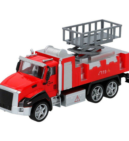 Six Speed & Go fire trucks, toy vehicles measuring 21 x 9.5 x 5.5 cm, colorful plastic play vehicles for children.
