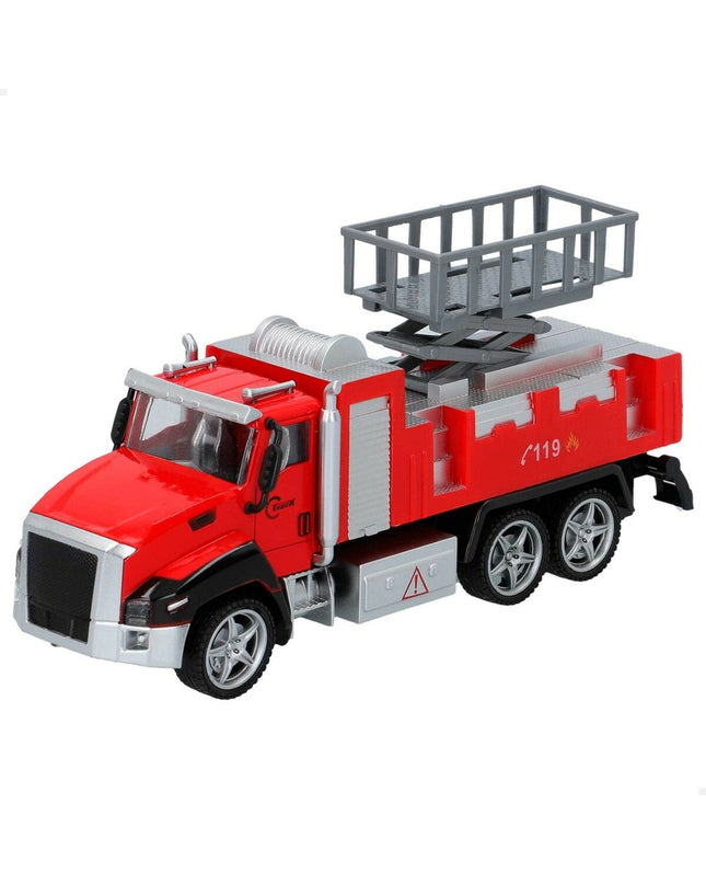 Six Speed & Go fire trucks, toy vehicles measuring 21 x 9.5 x 5.5 cm, colorful plastic play vehicles for children.