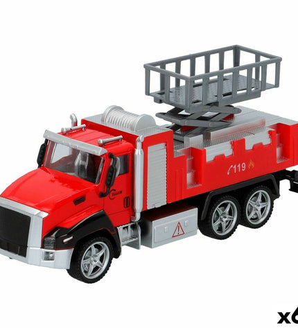 Six Speed & Go fire truck toys, colorful miniature vehicles measuring 21 x 9.5 x 5.5 cm, designed for children’s play.