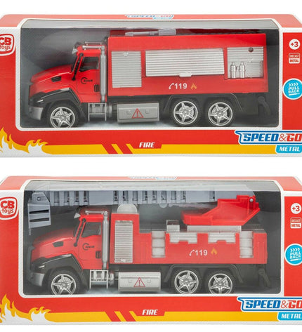 Six Speed & Go toy fire trucks, 21 x 9.5 x 5.5 cm, colorful miniature vehicles for children’s play.