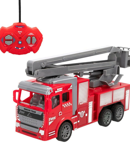 Six Speed & Go fire truck toys, 23 x 12.5 x 8 cm, colorful plastic vehicles for children’s play, in a set of six.